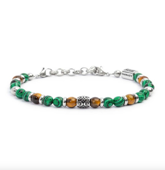 Bracciale malachite e occhio di tigre 6mm - Marlù