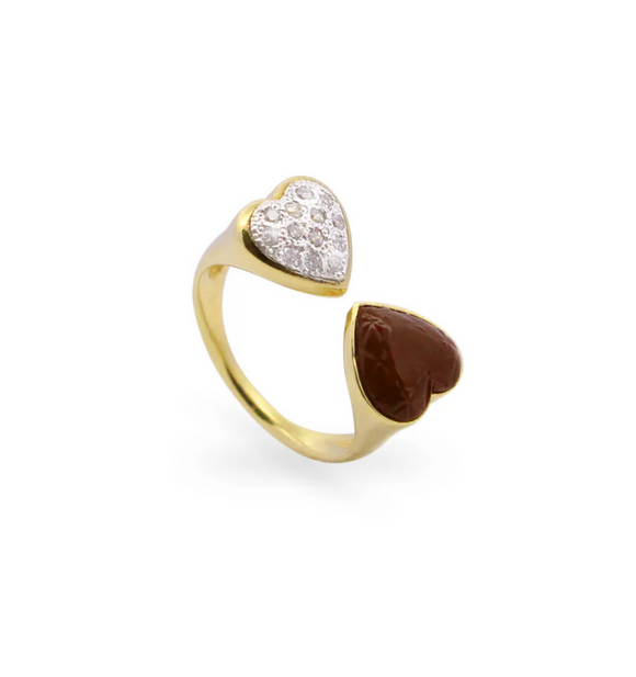 Anello double cuore choco/berry - Rue Des Mille