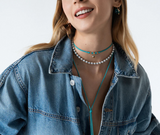 Girocollo Perla e zirconi milky turchesi